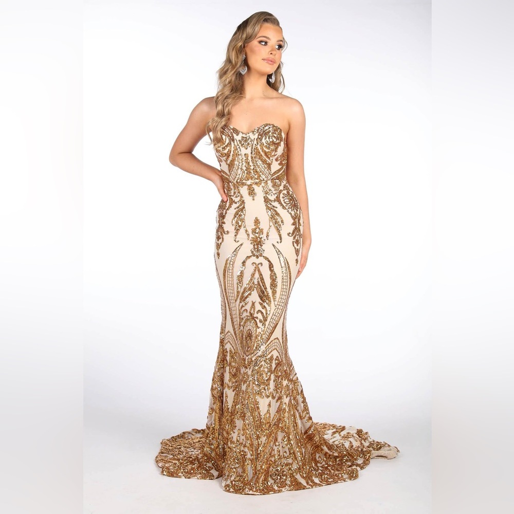 Gianna Gown - Gold Sequin Mermaid Dress With Elaborate Details.